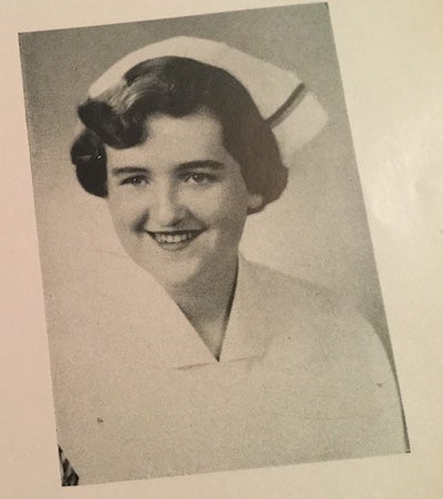 HelenMarie Dolton, in her nursing cap, in the 1953 School of Nursing yearbook.