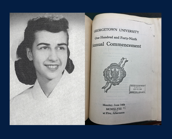 A photo of Bruce from the 1948 Caduceus yearbook and the cover of the 1948 Georgetown University Commencement program