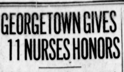 The headline in the June 2, 1920 issue of the Washington Times. It reads, "Georgetown Gives 11 Nurses Honors."