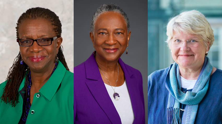 Three official portrait style photos of, left to right, Dr. Edilma L Yearwood, Dr. Jamesetta A. Newland, and Dr. Geraldine S. Pearson