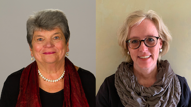 A collage of two indoor portrait-style photographs of Dr. Carol Taylor, left, and Dr. Sarah Vittone, right