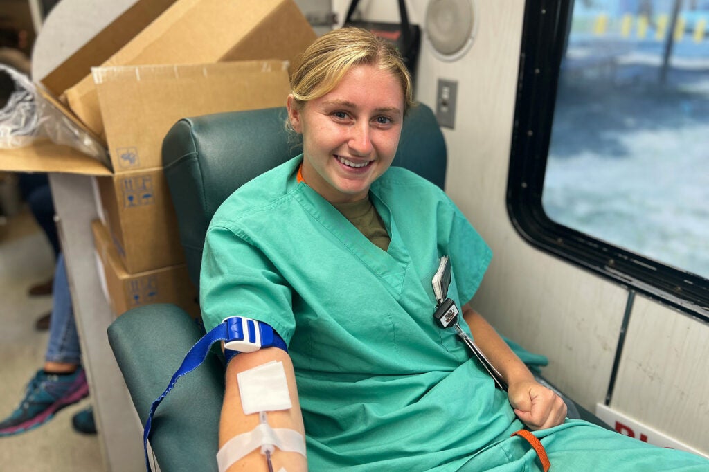 Dombroski donates blood