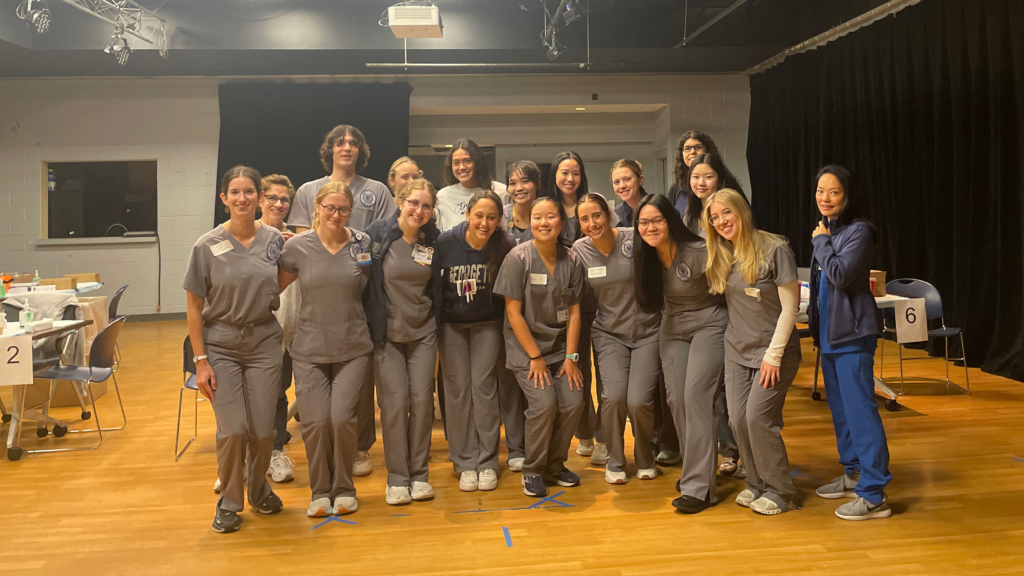 Nursing students gather at a flu vaccine clinic on Georgetown's campus.