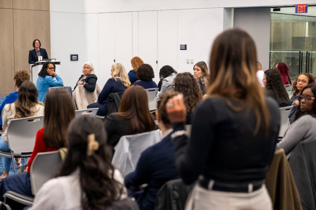 During student presentations, fellow students and faculty ask probing questions.