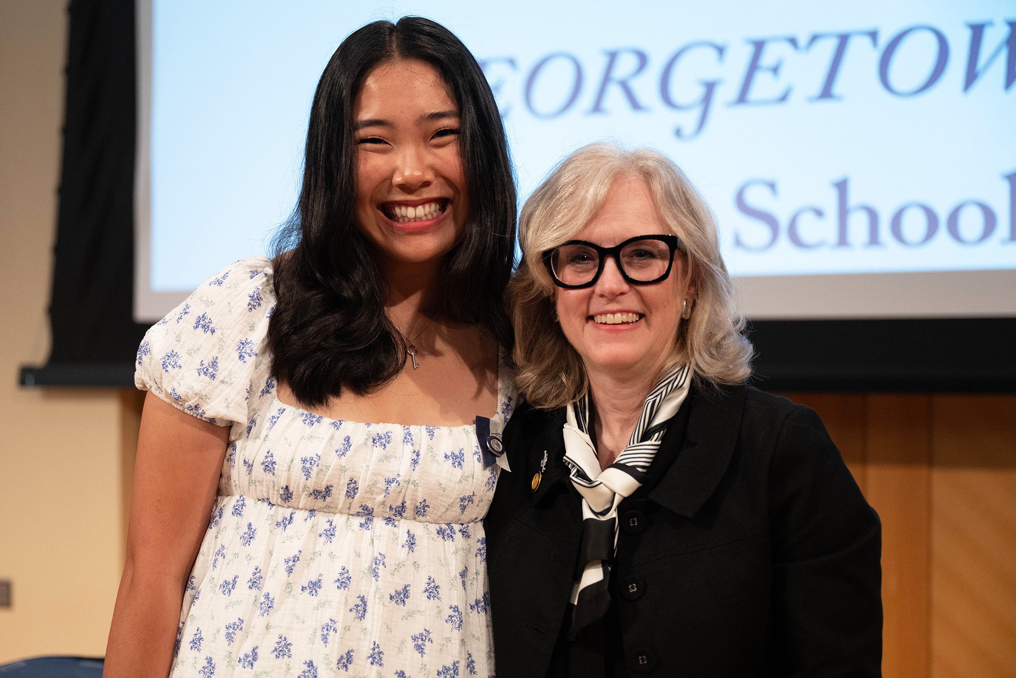Sarah Vittone stands with student Claudia Byun