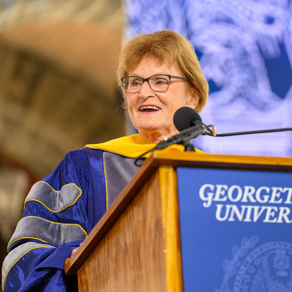 Mary Wakefield speaks from a podium